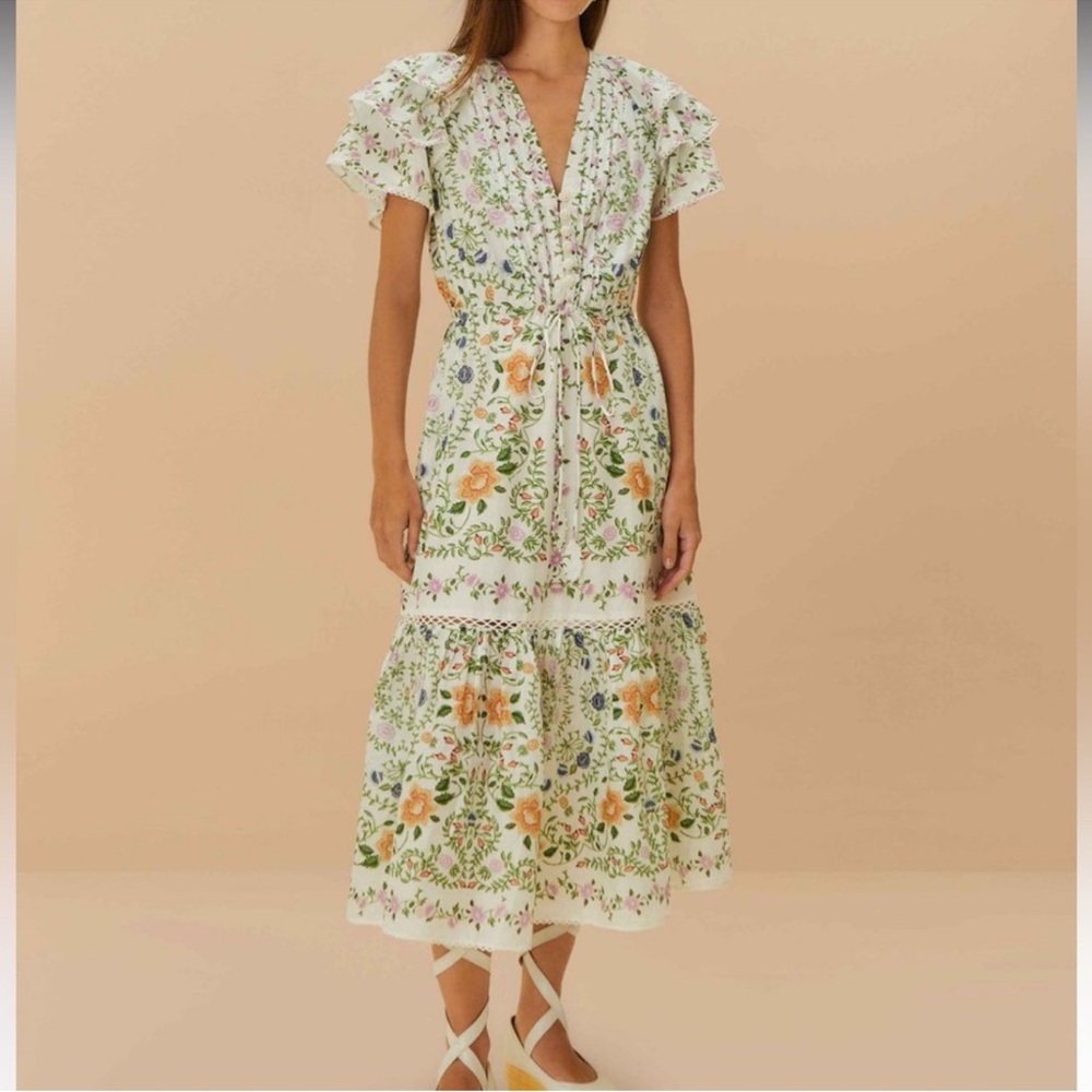 FARM Rio Ivory Maxi Dress with Orange and Green Floral Print